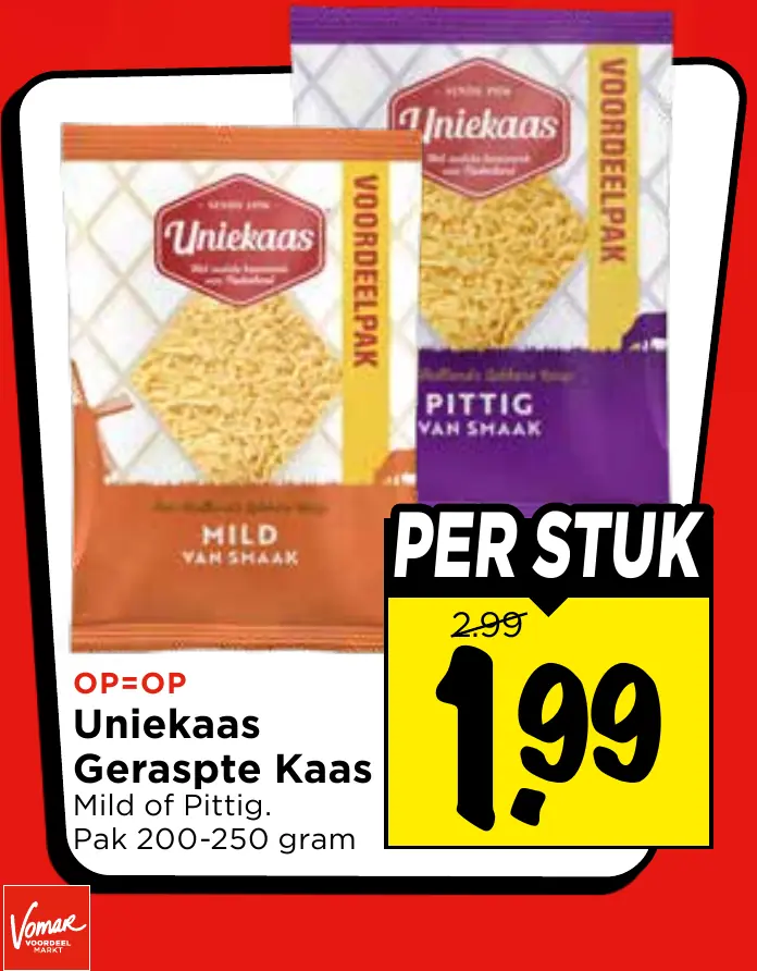 uniekaas geraspte kaas mild of pittig