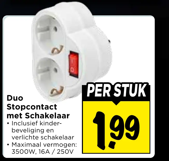 duo stopcontact met schakelaar