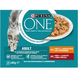 Purina ONE Adult reepjes in saus kip en rund 8-pack