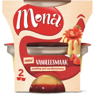 Mona Pudding vanille met aardbeiensaus duo