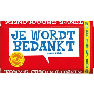 Tony's Chocolonely Reep je wordt bedankt melk