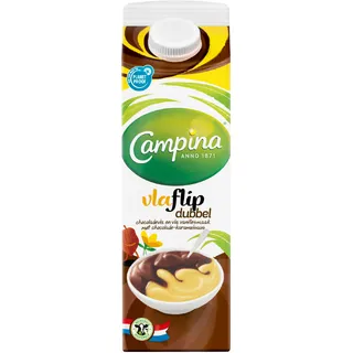 Campina Vlaflip Dubbelvla Chocolade Vanillesmaak met ChocoladeKaramelsmaaksaus