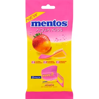 Mentos Gum Aqua Kiss Aardbei Mandarijn Suikervrij 2pack