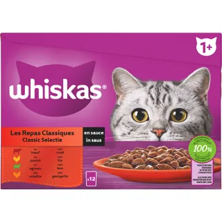 Whiskas 1+ Classic selectie in saus 12-pack
