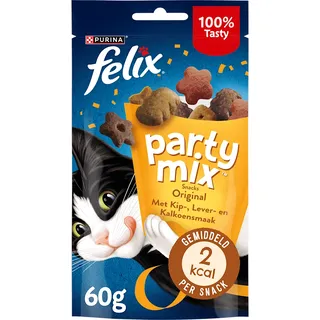 Felix Party Mix Original met Kip-, Lever- & Kalkoensmaak - Kattensnacks