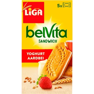 Liga belVita Sandwich Yoghurt Aardbeiensmaak 5x2 biscuits