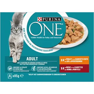 Purina ONE Adult reepjes in saus kip en rund 8-pack