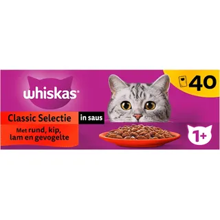 Whiskas 1+ Kattenvoer - Classic selectie in saus - maaltijdzakjes